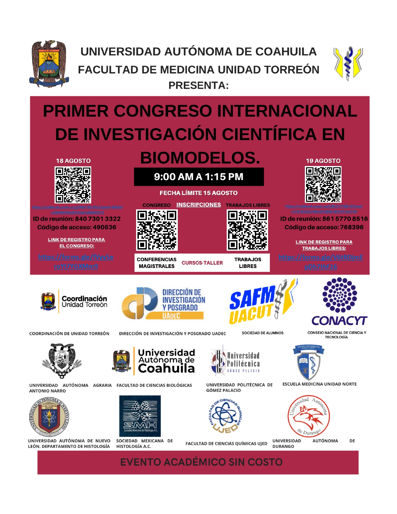 Invita Facultad de Medicina UT al Primer Congreso Internacional de Investigación Científica en Biomodelos